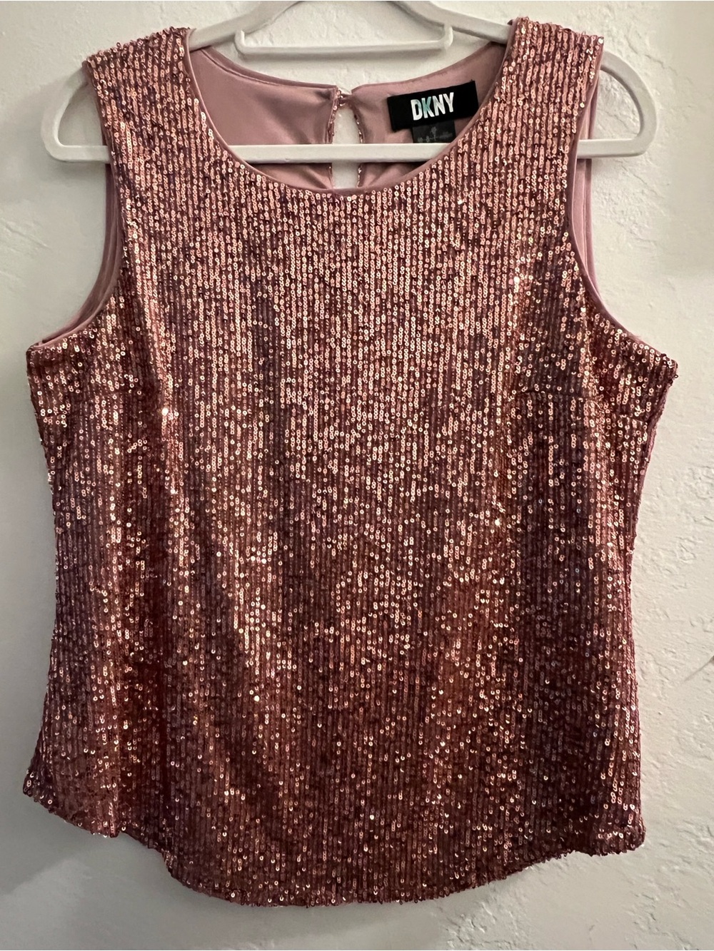 DKNY Women's Rose Gold Sequin Sleeveless Top